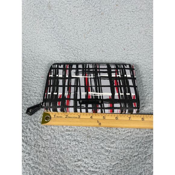 Vera Bradley Wallet Zip Around Faux Pebbled Leather Gray Black Red - Picture 2 of 7